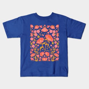 Peonies and Hollyhocks Folk Floral Kids T-Shirt